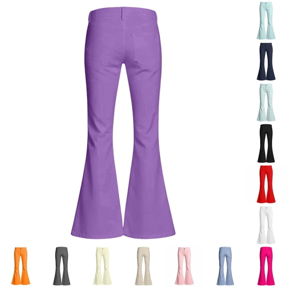 GobdXE Girls High Waist Flare Denim Pants Solid Casual Back to School Daily Bell Bottom Trousers Purple,7-8 Years