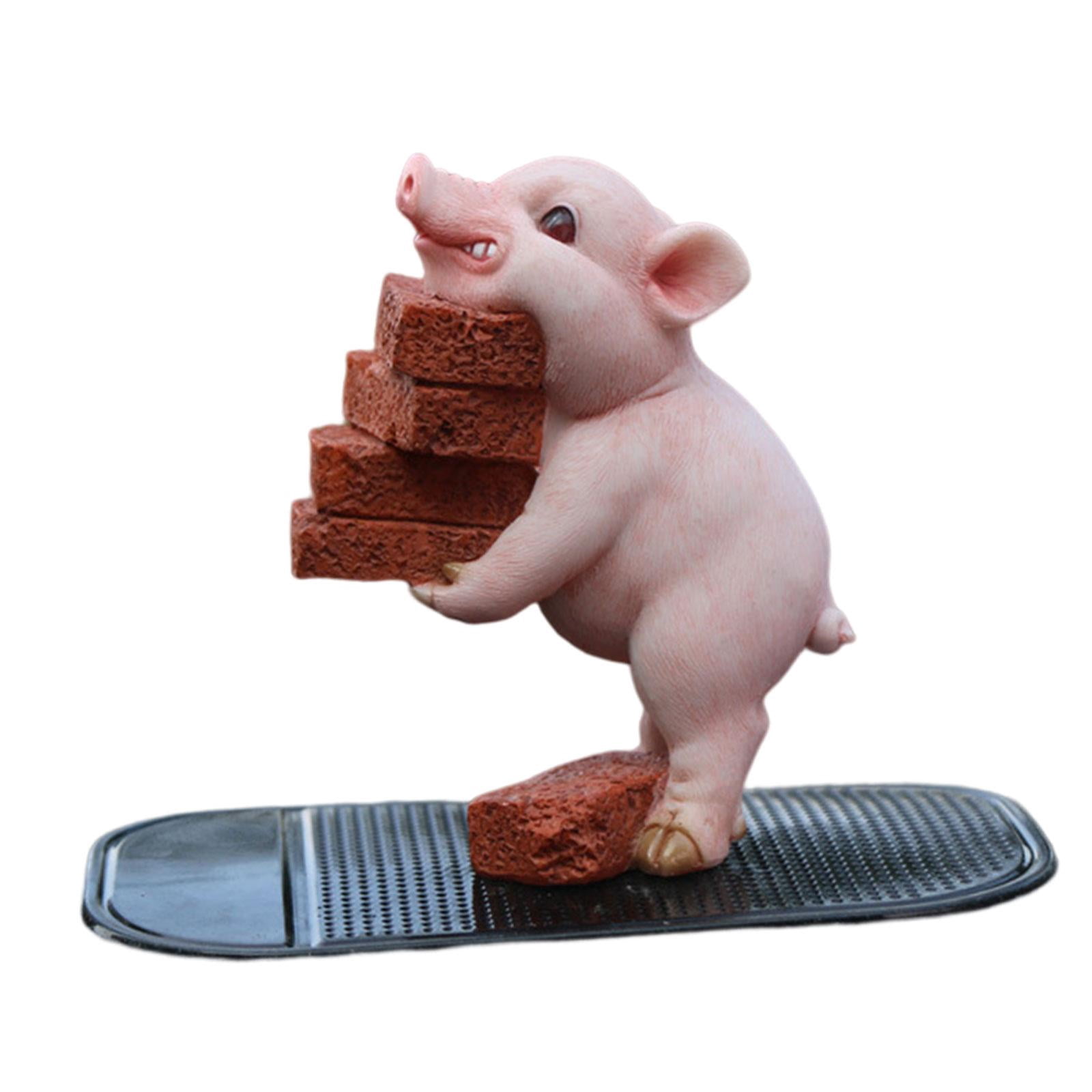 Miniature Pig Garden Statue, Resin Pig Figurine, Small Pig Sculpture Ornament Kids Toy Rustic Statue Animal Figurine for Farm Outside A 8.5x5x10cm