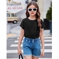 thumbnail image 6 of Arshiner Girls Shirt Girls Solid Roll Short Sleeve Summer Crop Tee Casual Round Neck Summer Loose Fit T Shirt Tee, 6 of 6