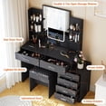 thumbnail image 3 of Ensemble de Coiffeuse Noire avec Tabouret, Miroir Éclairé à 3 Couleurs Réglables, Prise de Courant Intégrée et Port USB-C, 6 Tiroirs et 6 Étagères de Rangement, Table de Maquillage pour Chambre, 3 of 6