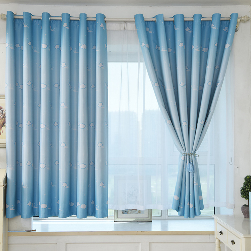 100*200cm Blackout Curtain Cloud Print Perforated Drapes for Home