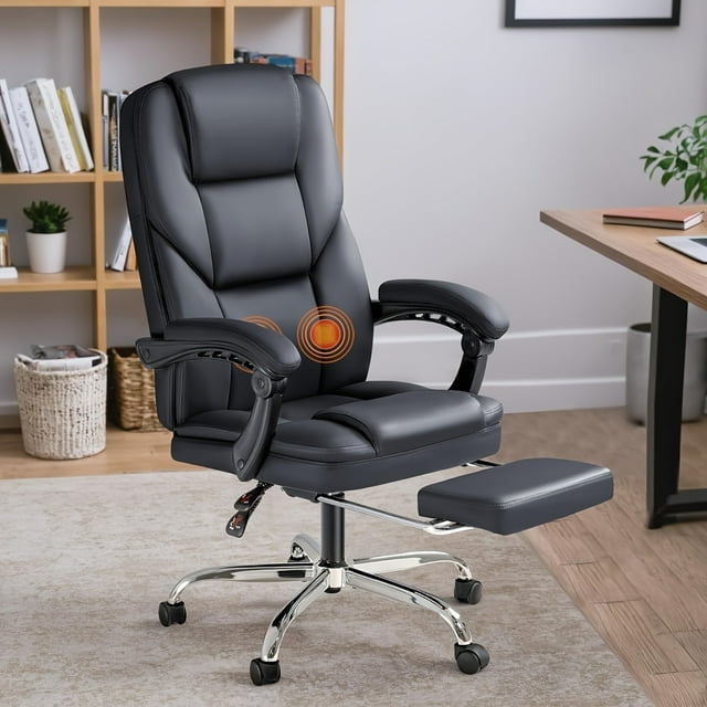 Homall Chaise de Bureau Réglable en Hauteur avec Massage, Chaise d'Ordinateur Inclinable Ergonomique en Cuir pour Cadre, Soutien 8 Heures, Conception Robuste, Noir