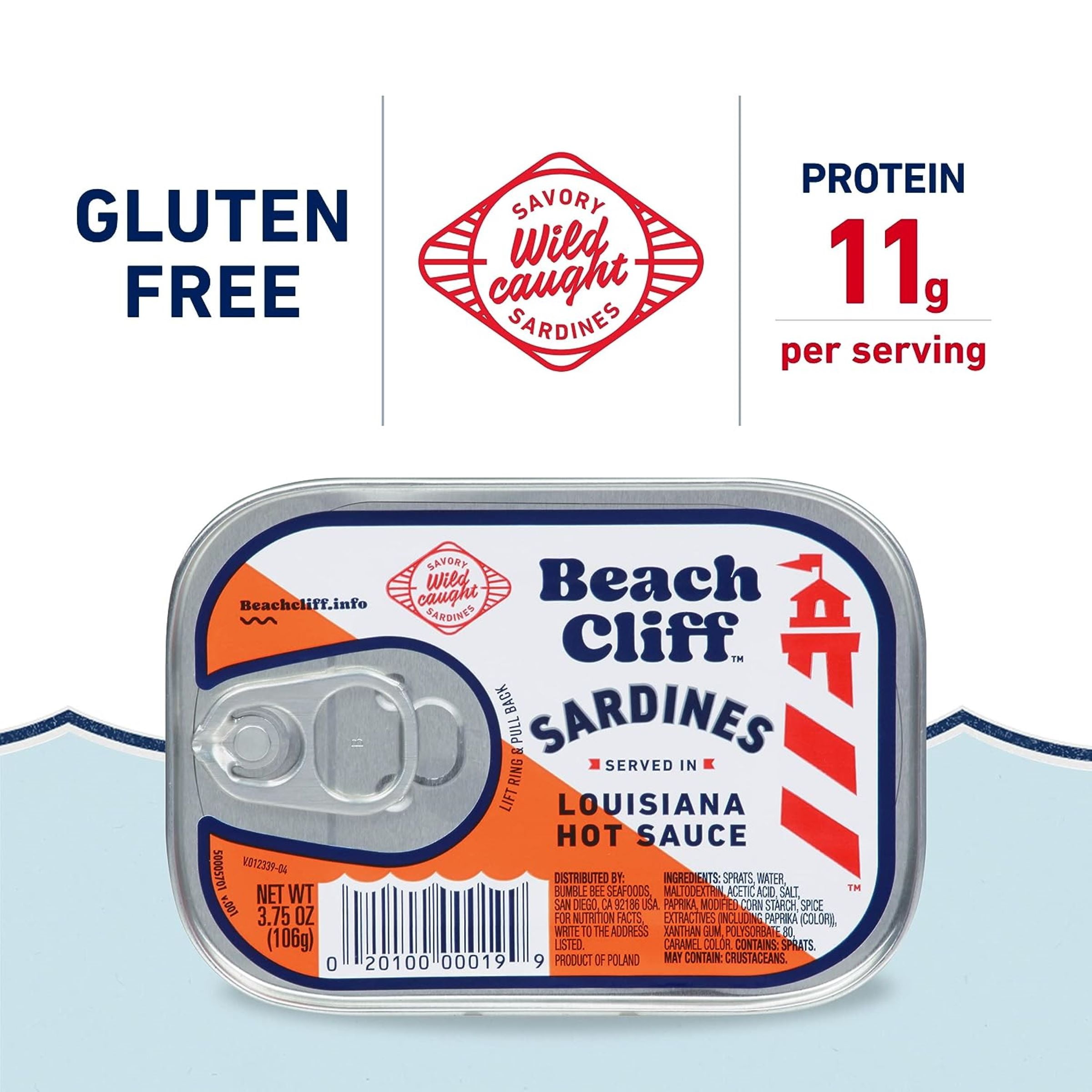 Beach Cliff Wild Caught Sardines in Louisiana Hot Sauce, 3.75 oz Can