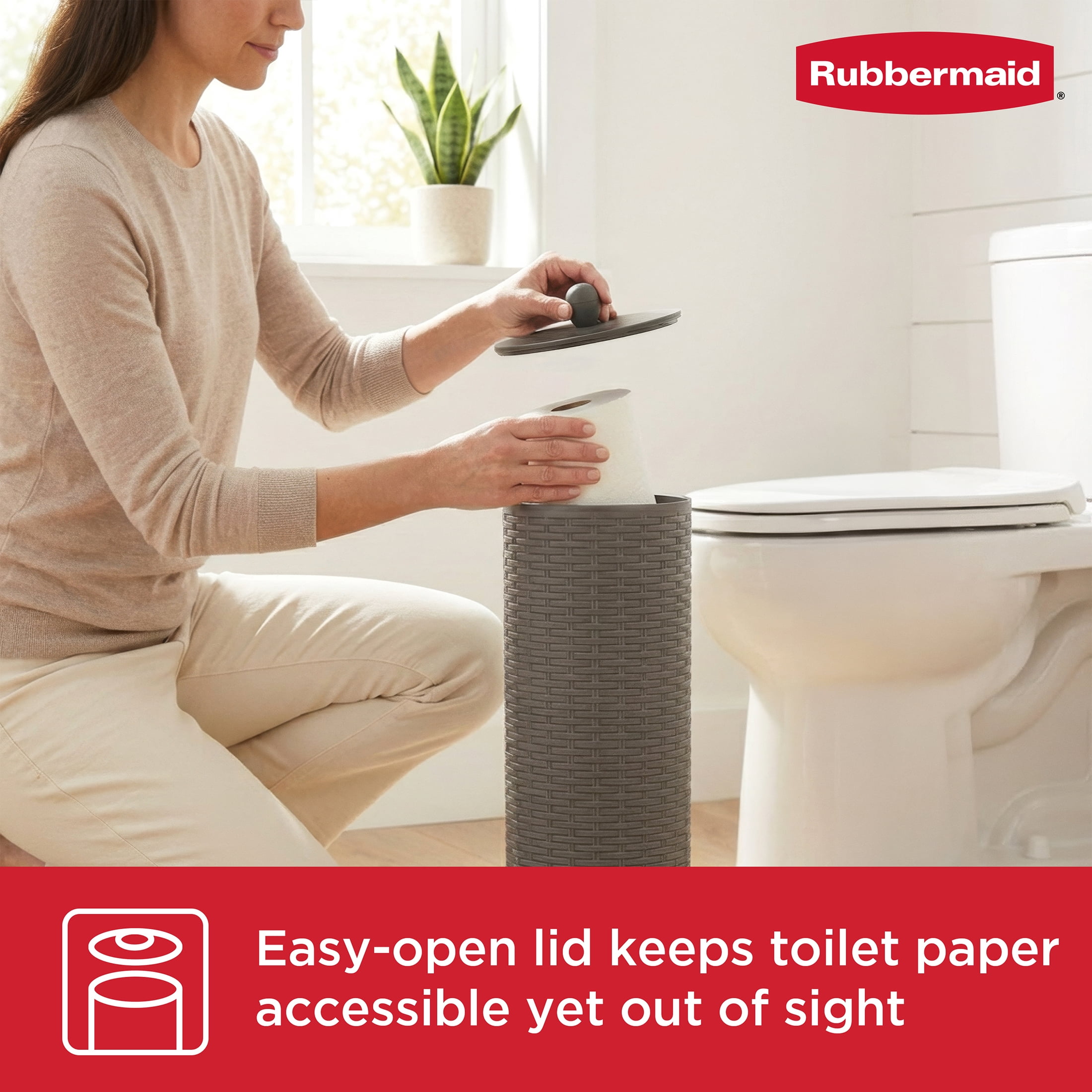 Rubbermaid Charcoal Gray Toilet Paper Holder with Lid, Holds 4 Rolls