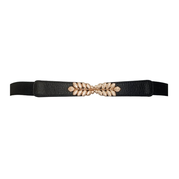 eVogues Plus size Leaf Interlocking Buckle Elastic Belt Black