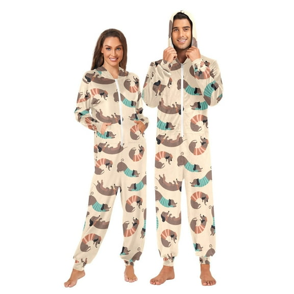 joogoo Cute Dachshund Pattern Unisex Adults Onesies Pajamas Jumpsuits L