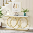 thumbnail image 4 of Tribesigns Gold Console Table, 55 inch Faux Marble Entryway Table Narrow Long Sofa Table, Modern Accent Table for Living Room, Entrance Table Geometric Metal Frame, White and Gold, 4 of 7