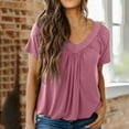 thumbnail image 2 of JGGSPWM Womens Casual Summer Short Sleeve V Neck T Shirts Pleated Loose Fit Tunic Tops Pink S, 2 of 3