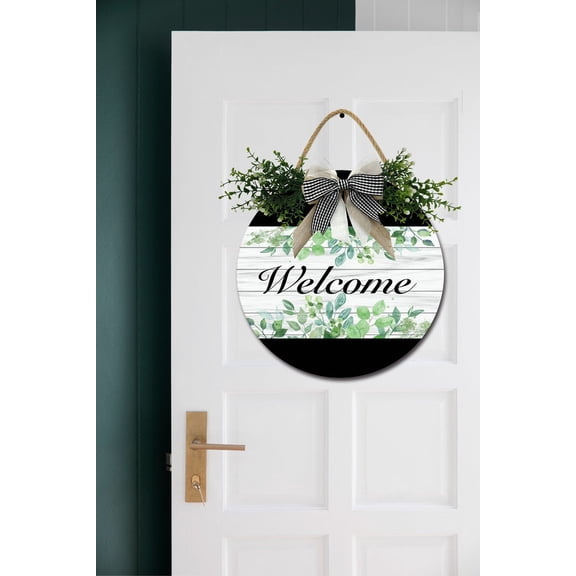 Eveokoki Front Door Porch Decorations Welcome Door Hanging Sign 11 inch Wooden Wall Sign, Rustic Holiday Wreath Decor for Front Door Porch Home Window Wall Farmhouse Decorations