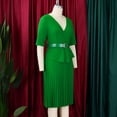 thumbnail image 5 of AURA Plus Size V Neck Pleated A Line Midi Dress High Waist Elegant Summer 2024 Office African Style Dress with Belt, 5 of 10
