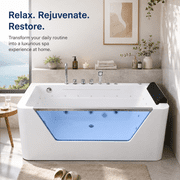 67 Luxury Whirlpool Bathtub with Panoramic Glass Window | 7 Hydro-Massage Jets, Waterfall Faucet & LED Chromatherapy | 1HP 750W Motor, Acrylic Spa Jetted Tub (110V) –Middle Drain
