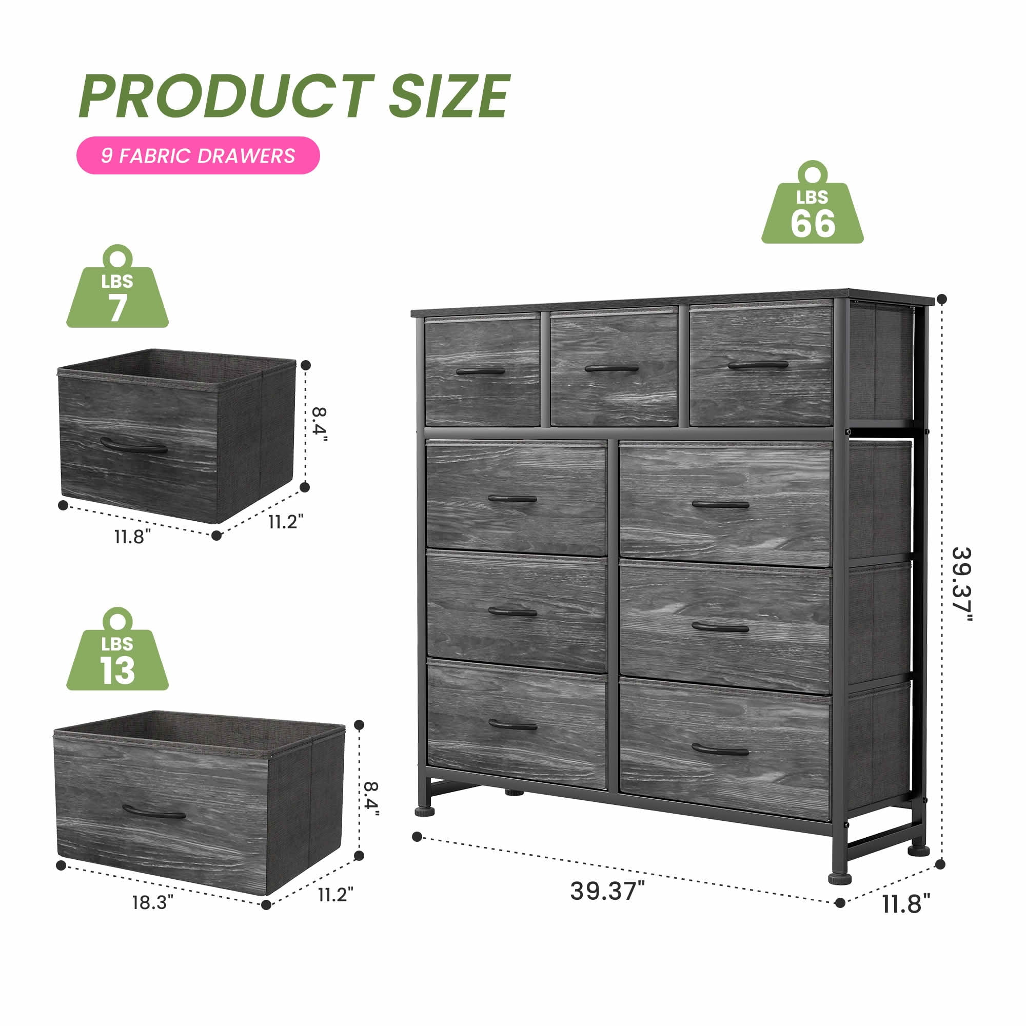 MAYEERTY Tall Fabric Storage Dresser Tower with Wooden Top, Multi Drawer Organizer Cabinet for Nursery Kid Room Closet Entryway