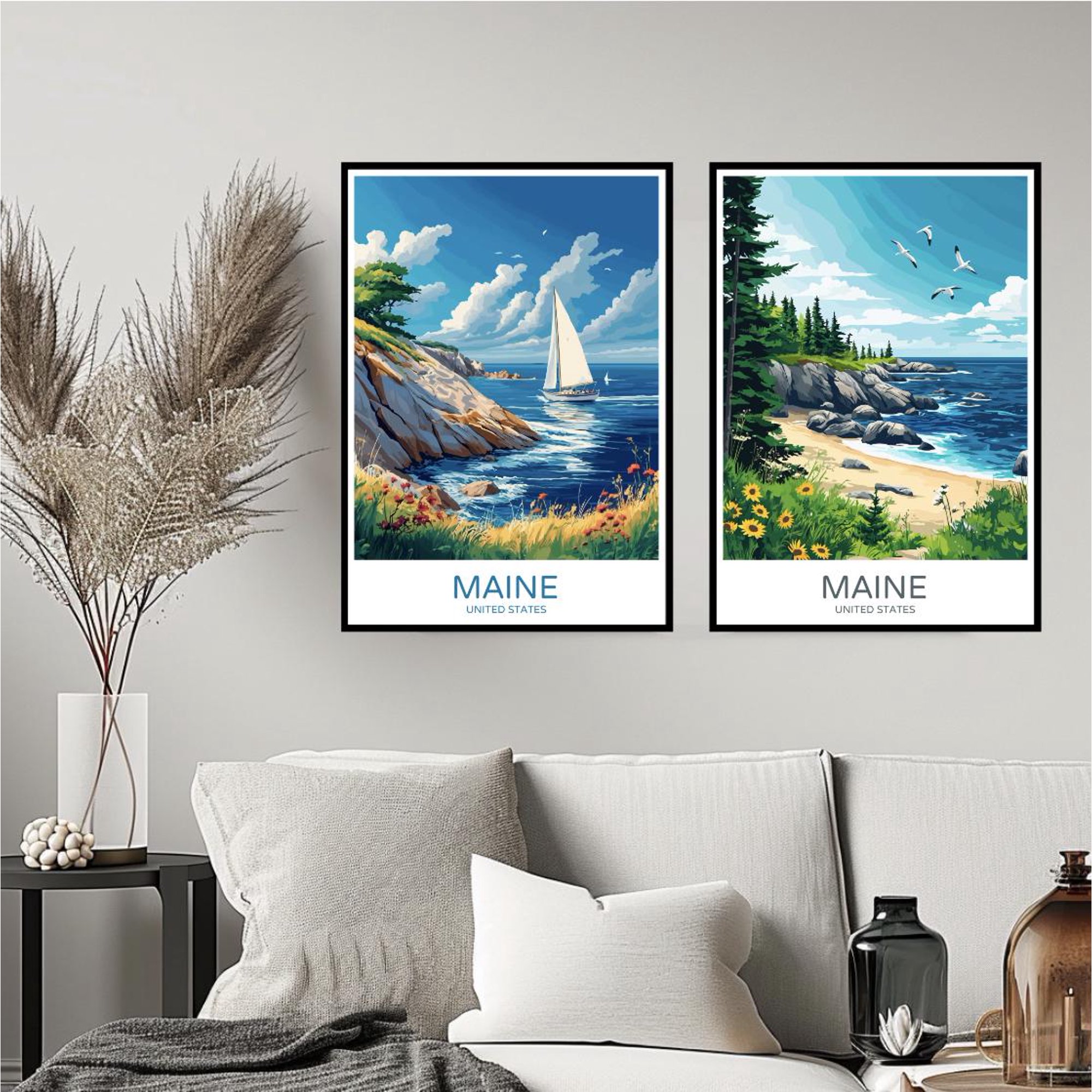 Maine United States Wall Nature Usa Augusta Portland Travel Room Poster, Set 2, Poster Only
