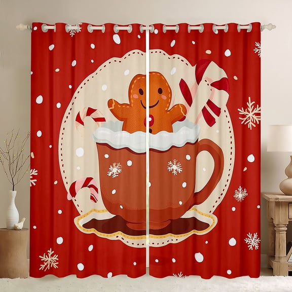 Manfei Cartoon Gingerbread Man Blackout Curtains Set of 2 (52x84 Each),Merry Christmas Window Curtains,Happy New Year Curtains and Drapes For Boys Girls,Microfiber Bedroom Decor