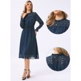 thumbnail image 2 of DARING DIVA Women's Chiffon Sheer Long Sleeve Smocked A-Line Dress L Deep Blue, 2 of 5