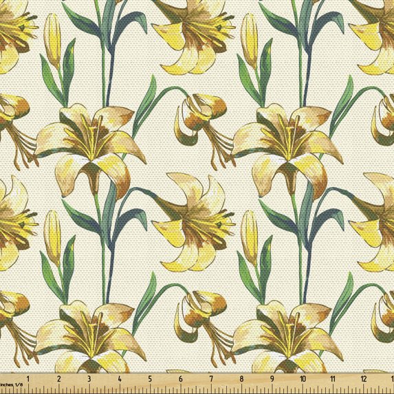 Floral Fabric by the Yard, Painting of Burgeoning Endemic Flowers with Buds, Decorative Upholstery Fabric for Chairs & Home Accents, Multicolor by Ambesonne