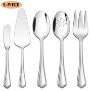 Walchoice 5-Piece Serving Set, Stainless Steel Serving Utensils, Elegant Scalloped Edge Hostess Tableware Serving Set for Buffet Banquet Party - Mirror Finished