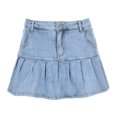 thumbnail image 4 of (Azul claro S) Falda vaquera elástica delgada con volantes y cintura alta para chica sexy falda corta informal para mujer, 4 of 8