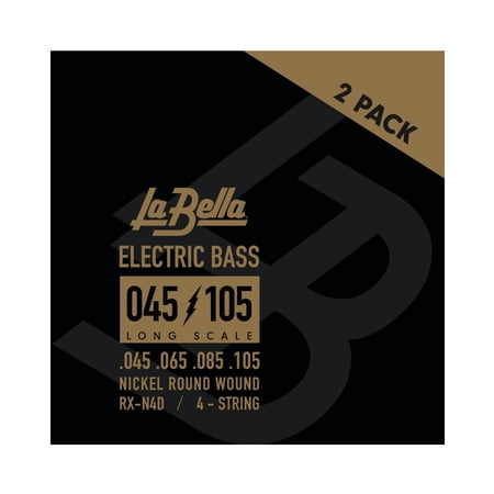 La Bella RX-N4D Long Scale Nickel Round Wound Bass 4- String Electric Bass Pack of 2-45-105