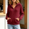 thumbnail image 2 of XAOFW Knit Hoodies For Women Solid Color Long Sleeve Hooded Sweatshirt Autumn Winter Relaxed Fit Pullover Hoodie With Pockets Trendy· Tops XL, 2 of 6