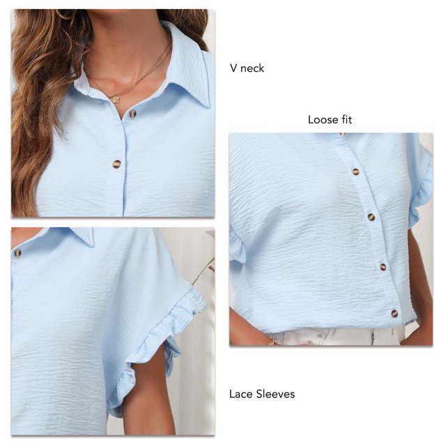 Women Button Up Shirts, Women Loose Top Skin Friendly Polyester Flowy For Shopping ANGGREK Otros