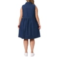 thumbnail image 3 of Agnes Orinda Women's Plus Size Mother's Day Denim Dress Lapel Sleeveless Button Down Cute Summer Midi Jean Babydoll Dresses 1X Dark Blue, 3 of 6