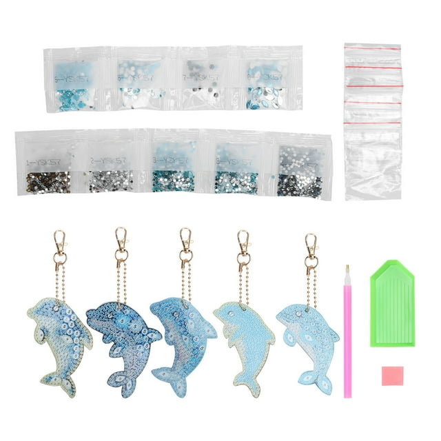 5 piezas de Llavero de pintura de diamantes Sincero DIY 5D colgante de dibujos animados Kit elegante Suministros de artesanía