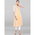 thumbnail image 3 of Janasya Indian Peach Poly Crepe Floral Print A-line 3\4 Sleeves Round Neck Calf Length Kurta for Women, 3 of 7