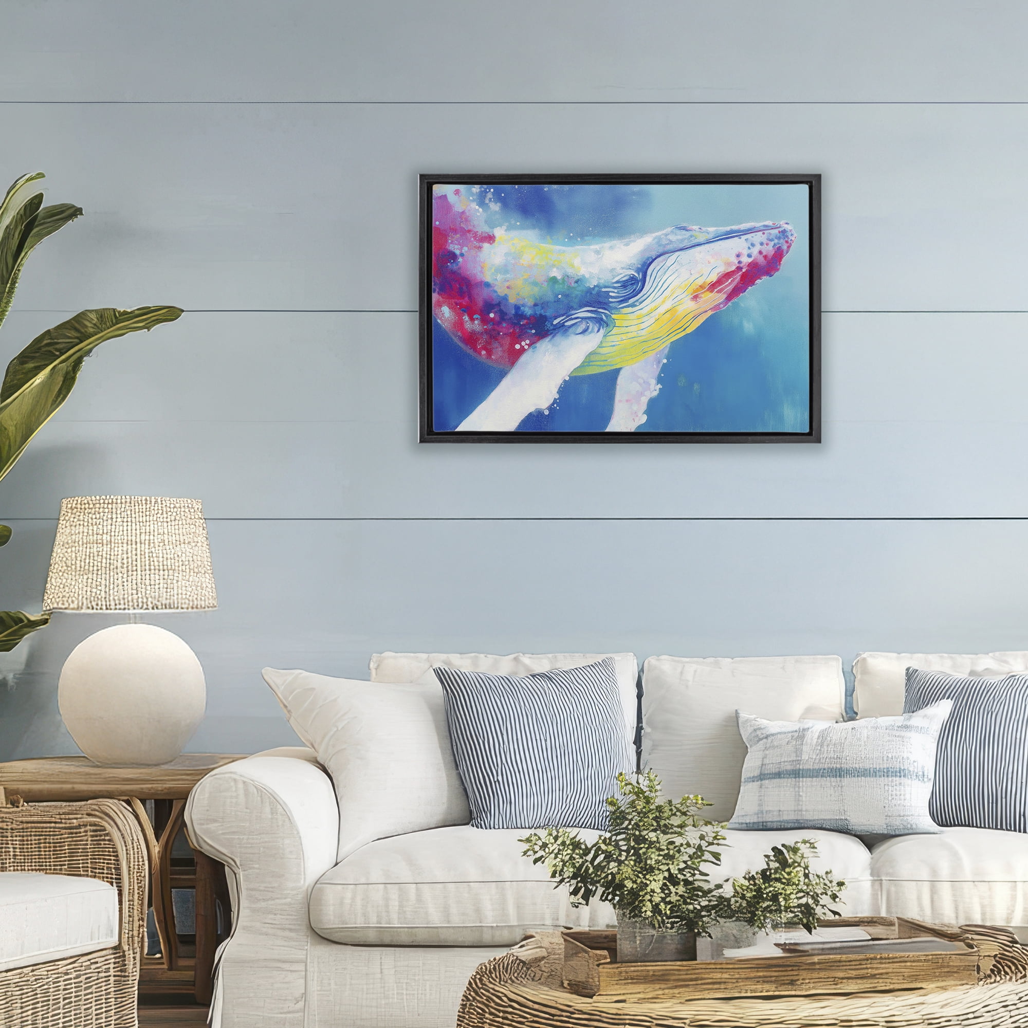 Stupell Industries Breaching Humpback Whale Black Framed Floater Canvas Wall Art, design by Chromatic Storm Studio