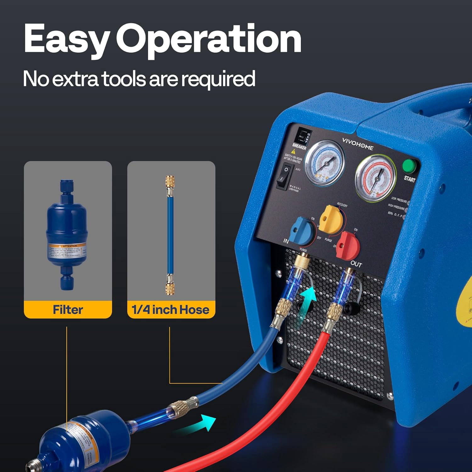 SPECSTAR R1234yf R32 3/4 HP Portable Refrigerant Recovery Machine Oil-Less, Freon Recycling Unit HVAC for Vapor Liquid Refrigerant, Car Air Conditioning