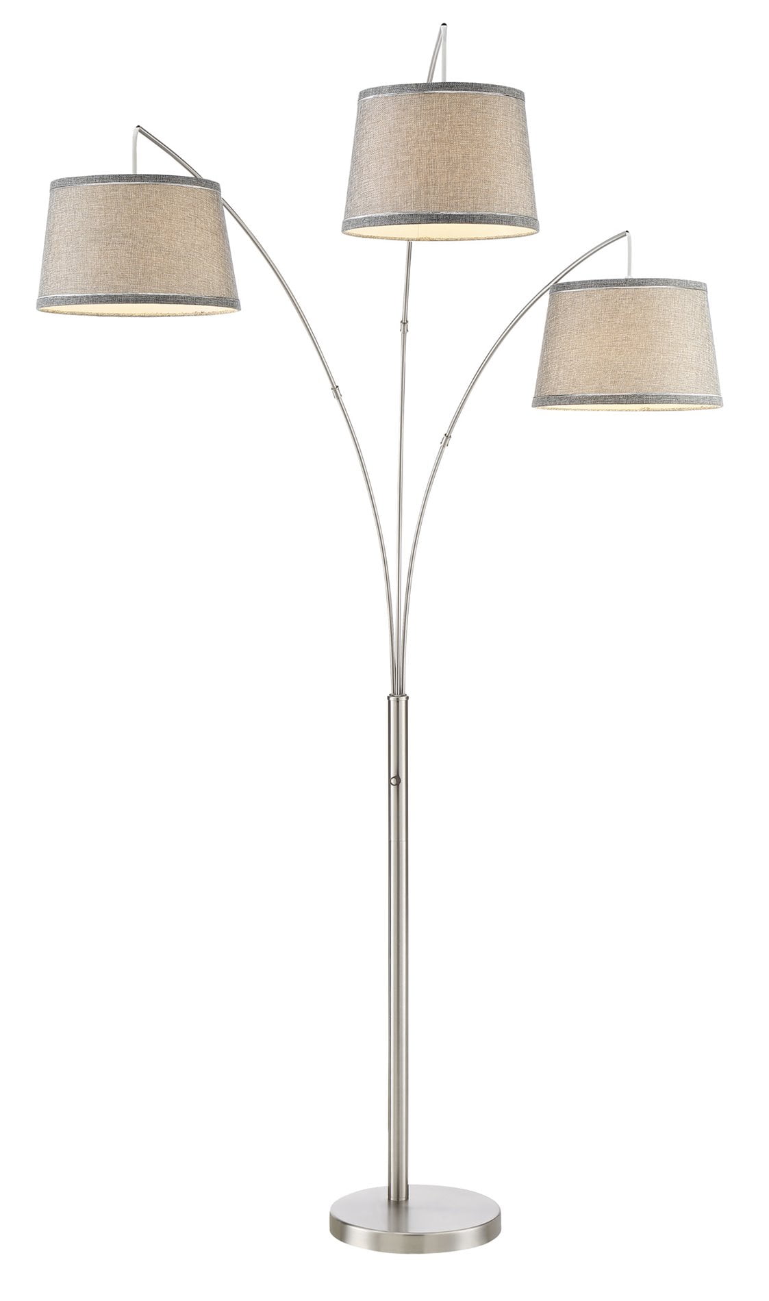 Kira Home Akira 78 5 Modern 3 Light Arc Floor Lamp With Way Switch Gray Burlap Shades Brushed Nickel Finish