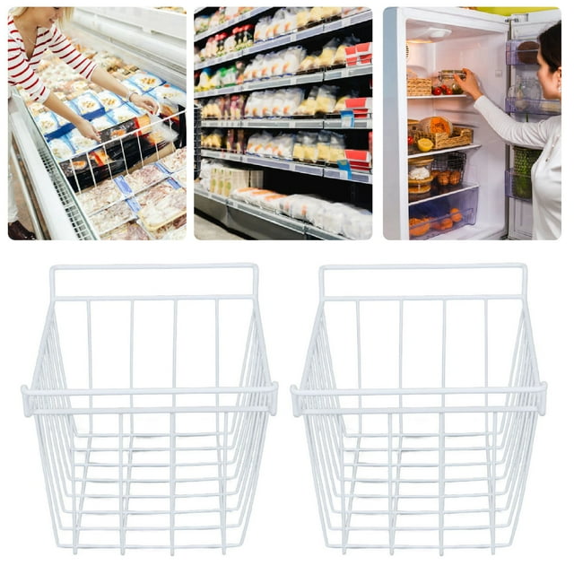 2pcs Wire Storage Freezer Baskets with Handles Rustproof Portable, Specifically Designed for Freezer Use, Great for Fridge