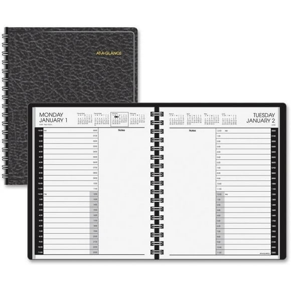 At A Glance AAG7082405 7 x 8.75 in. 24-Hour Daily Appointment Book, Simulated Leather - Black