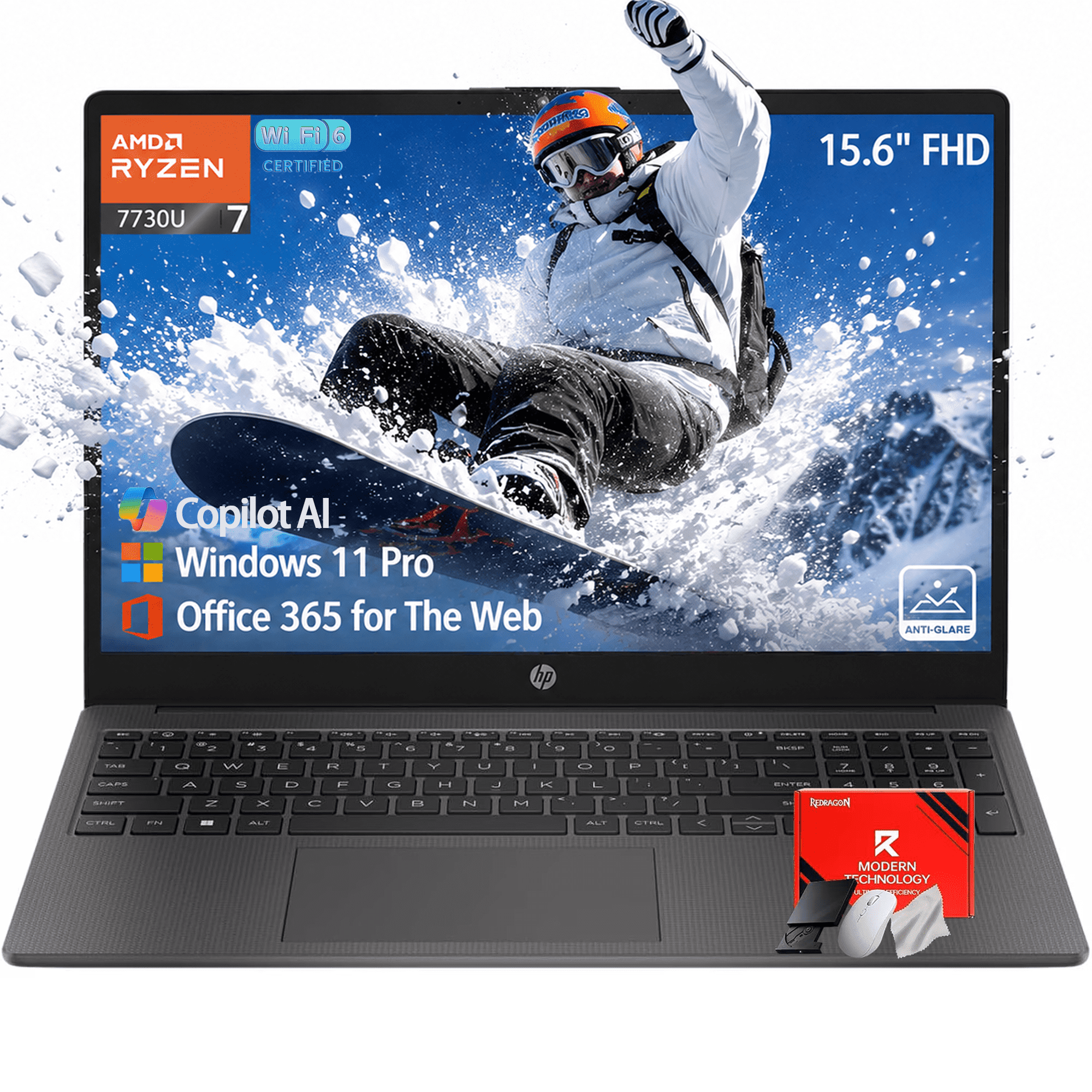 HP 255 G10 Business Laptop, AMD Ryzen 7 7730U Processor, 16GB RAM, 512GB SSD, 15.6" FHD LED Display, Spill-Resistant Keyboard, Wi-Fi 6, HD Webcam, Bluetooth 5.2, Windows 11 Pro