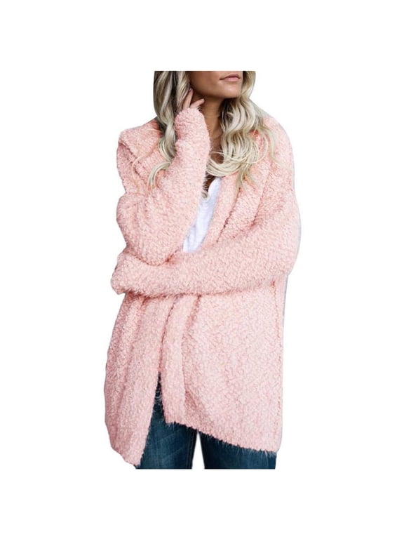 Cardigan Sweaters for Women Plus Size Long Sleeve Casual Tops Loose Hoodies Solid Fuzzy Winter Fall Open Front Coat Pink 5XL