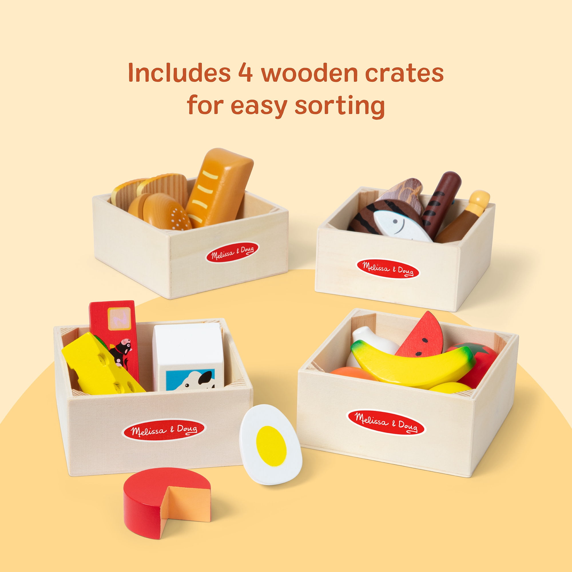 Melissa & Doug Food Groups - 21 Wooden Pieces and 4 Crates, Multi