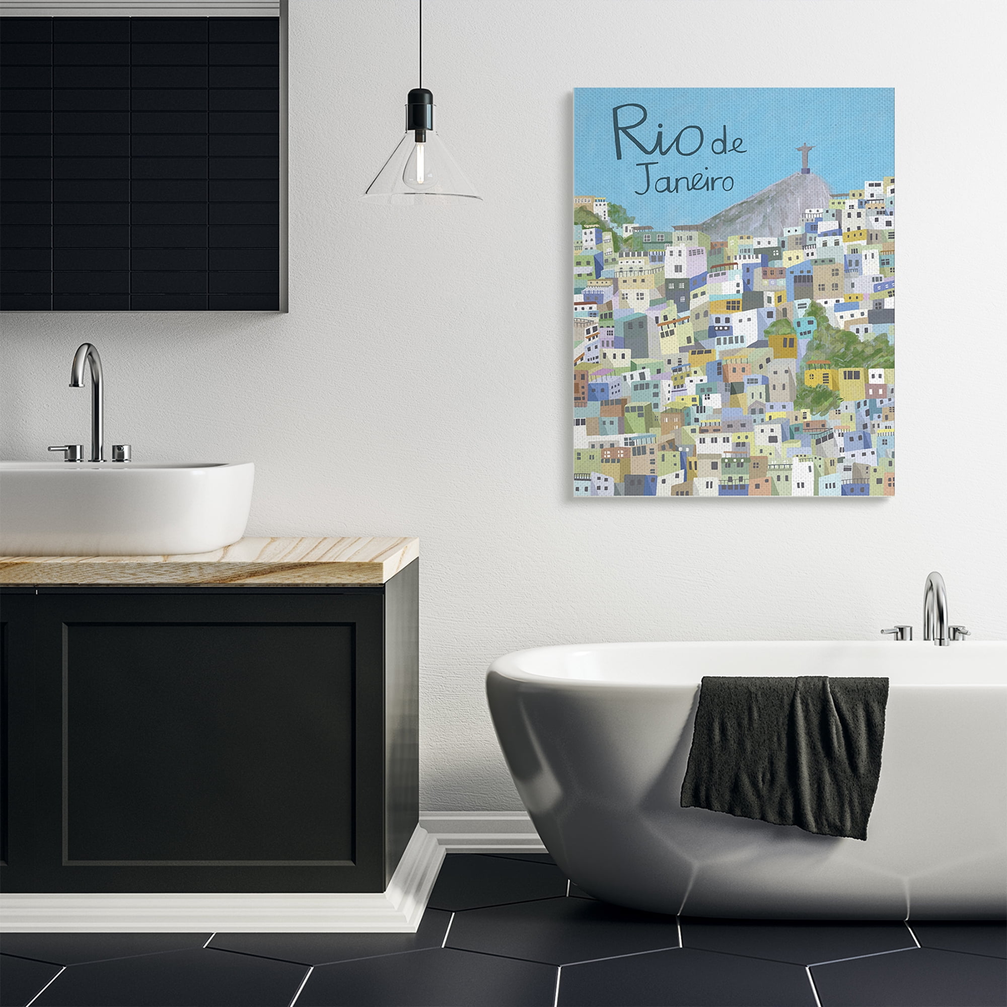 Stupell Industries Cliffside Rio de Janeiro Cityscape Brazilian Landmark Abstract Painting Gallery Wrapped Canvas Art Print Wall Art, 36 x 48