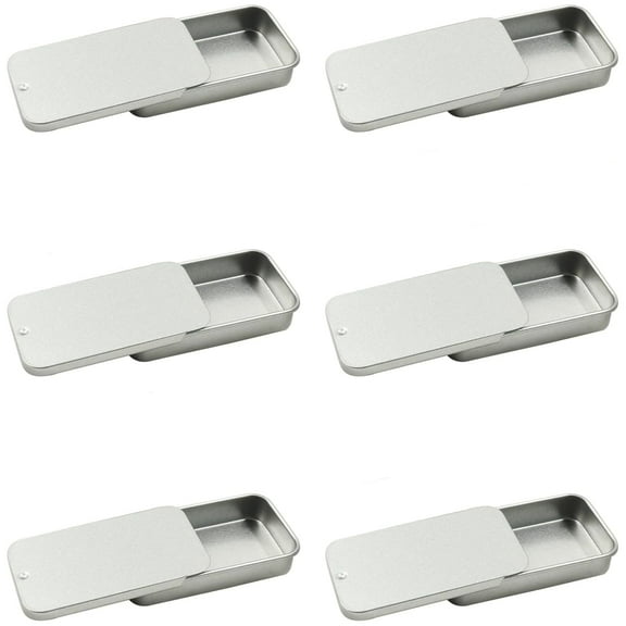 Mini Metal Tin Box,Small Slide Top Tin Containers,Refillable Slide Cover Storage Box,Portable Travel Metal Box for Lip Balm Crafts Storage Kit(Silver-2.36 x 1.34 x 0.4 in)