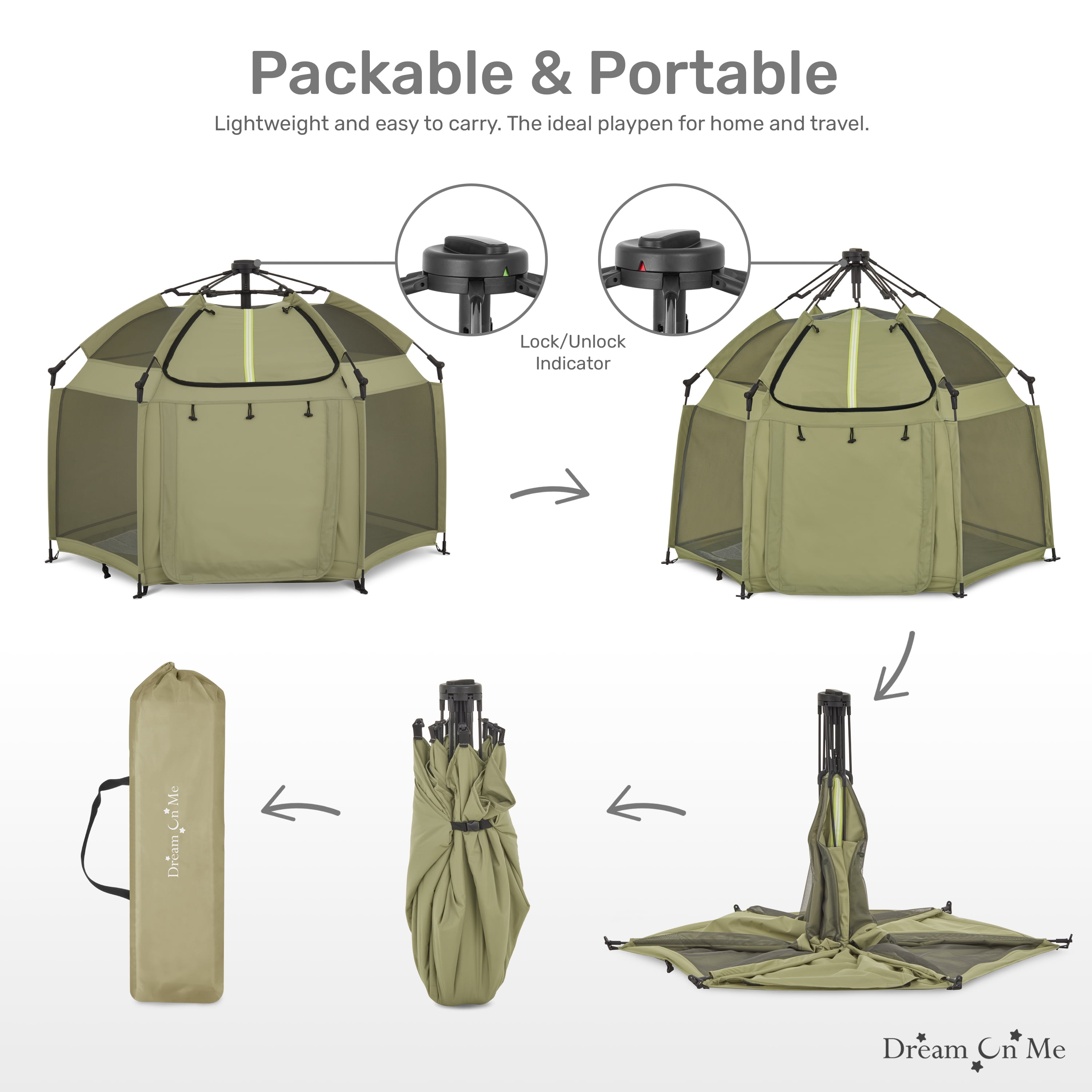 Dream On Me Pop Up Children Playpen, Easy Set-Up- Indoor Play House and Outdoor Play Tent with Canopy Cover, Taupe Green
