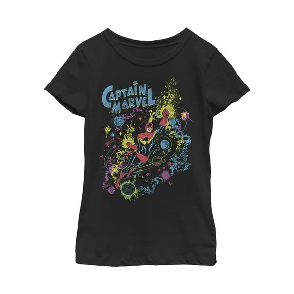 Girl's Marvel Captain Retro Space Traveler Graphic Tee Black X Small