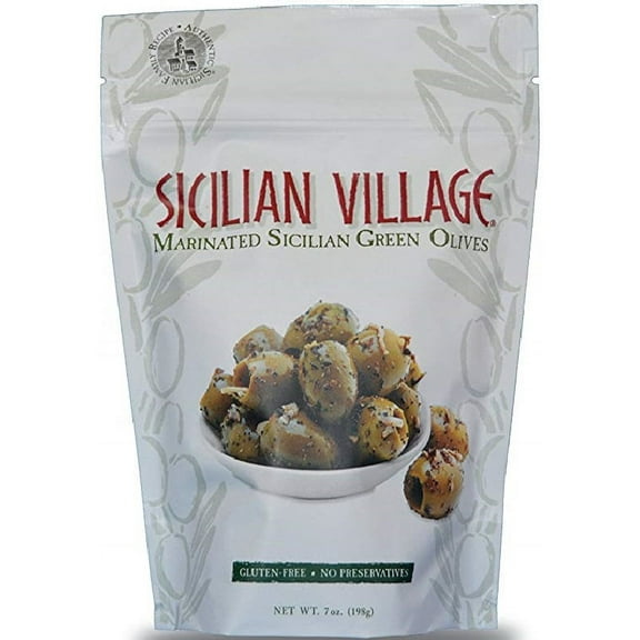 SICILIAN VILLAGE: Olives Green Marinated, 7 oz