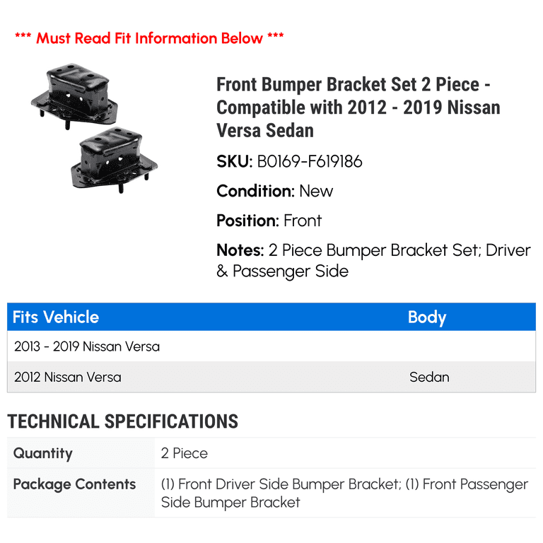 Set Of 2 Rear Bumper Brackets For Nissan Versa Sedan 2012-2019 – Left & Right, Direct Replacement By Evan-Fischer