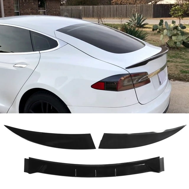 3PCS Universal Car Rear Trunk Spoiler , Wing Bright Black 120cm Low Noise Lightweight Shockproof for Vehicle Type A with Convex Spots Tail