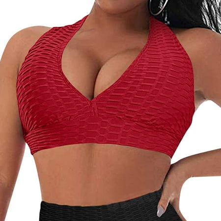 

BUIgtTklOP Bras for Women Women Sports Bras Impact Support Yoga Crop Tops Gym Workout Shirts Red L