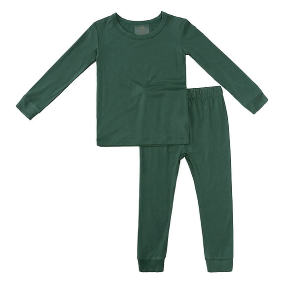 Boys' Solid Color Pajama Set, Kids 2-Piece Long Sleeve Top and Pants Loungewear, Soft Comfortable Home Wear Sleepwear for Toddlers and Children, Casual Indoor Outfit Blackish Green
