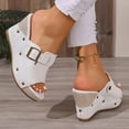 thumbnail image 6 of Dakaela Women's Platform Wedge Sandals Open Toe Cork Heeled Slip on Espadrilles Mules Wide Width Casual Dressy Summer Beach Shoes White Size 7.5, 6 of 9