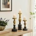 thumbnail image 7 of Danya B. Nara Antique Brass and Vintage Wood Taper Candlestick and Pillar Candle Holders - Set of 3, 7 of 7