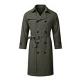 thumbnail image 2 of Mens Trench Coat Double Windbreaker Overcoat Notched Lapel Long Jacket Overcoat Fall Winter Business Long Jacket Army Green XL, 2 of 5