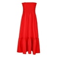 thumbnail image 5 of Wycnly Dresses for Women 2025 Summer Beach Boho Elastic Waist Flowy Ruffle Swing Strapless Long Sundress Solid Sleeveless Tube Top Maxi Formal Dresses for Women Red s, 5 of 7