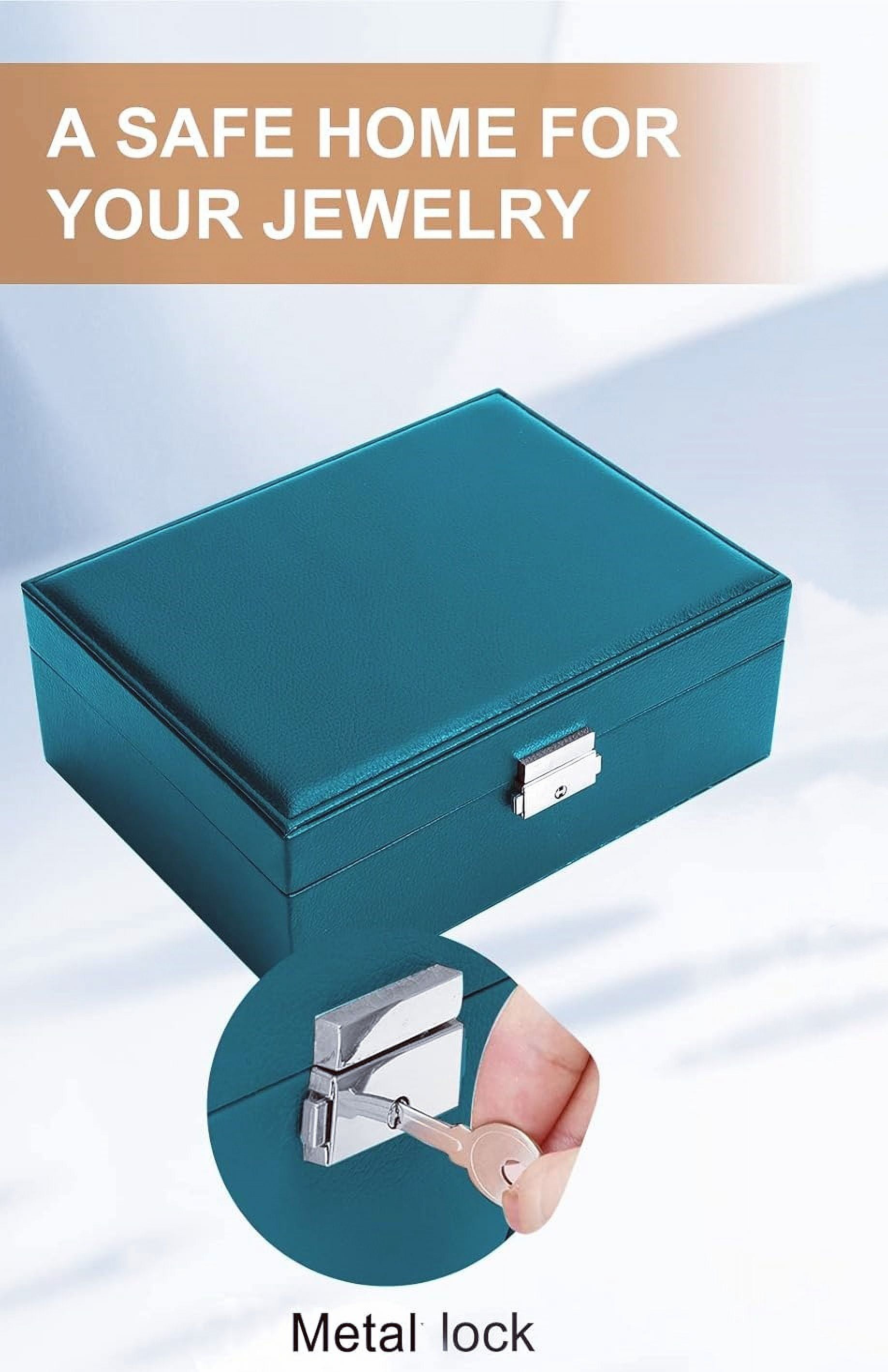 LQQBOX Jewelry box 2 layer Jewelry box Leather Jewelry boxes for Women Girls Teens Jewelry organizer box Jewelry Storage box with lock(Dark Green)
